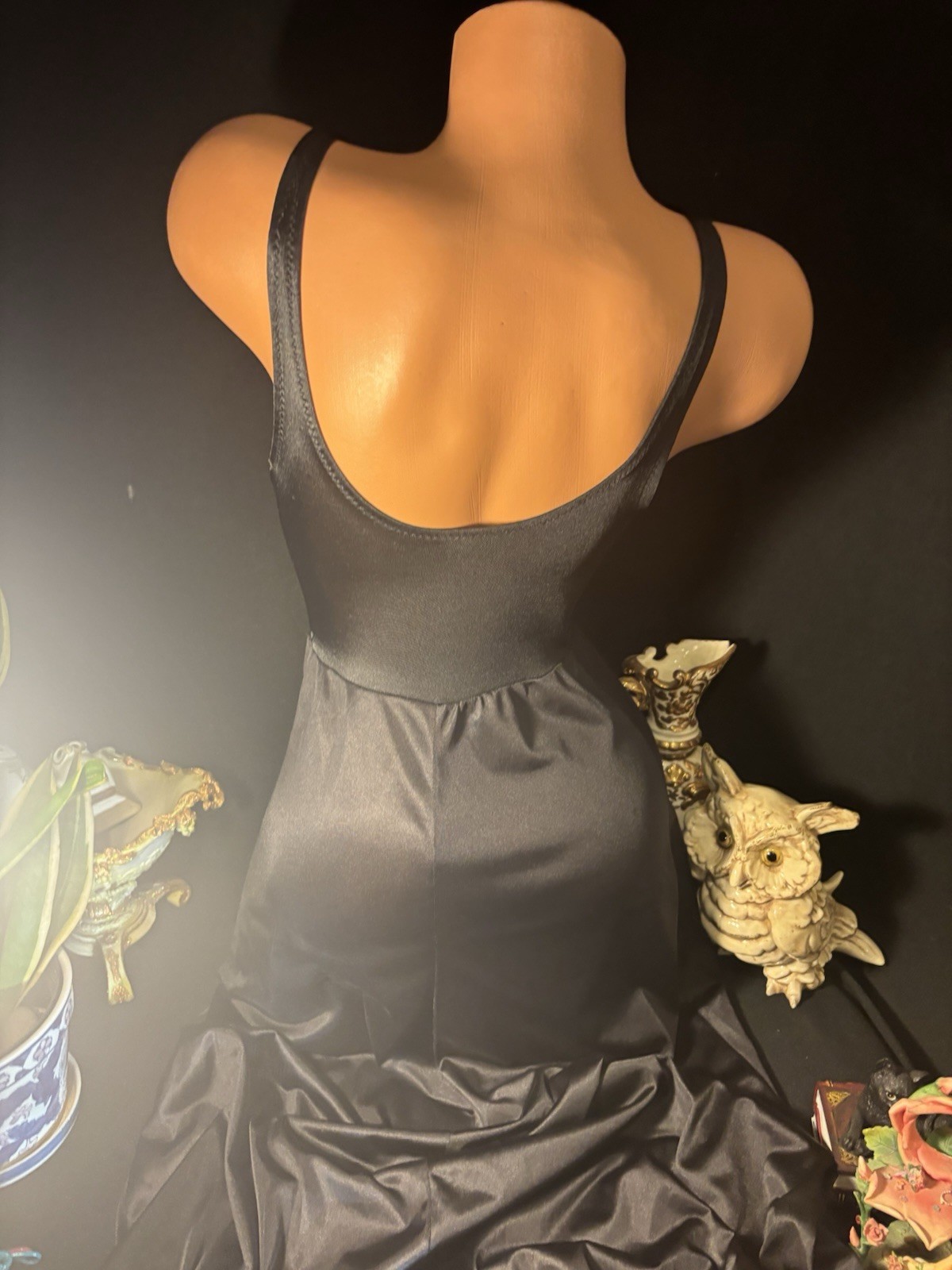 VTg FULL Sweep Lace Top BLACK Nylon Nightgown Negligee olga esque