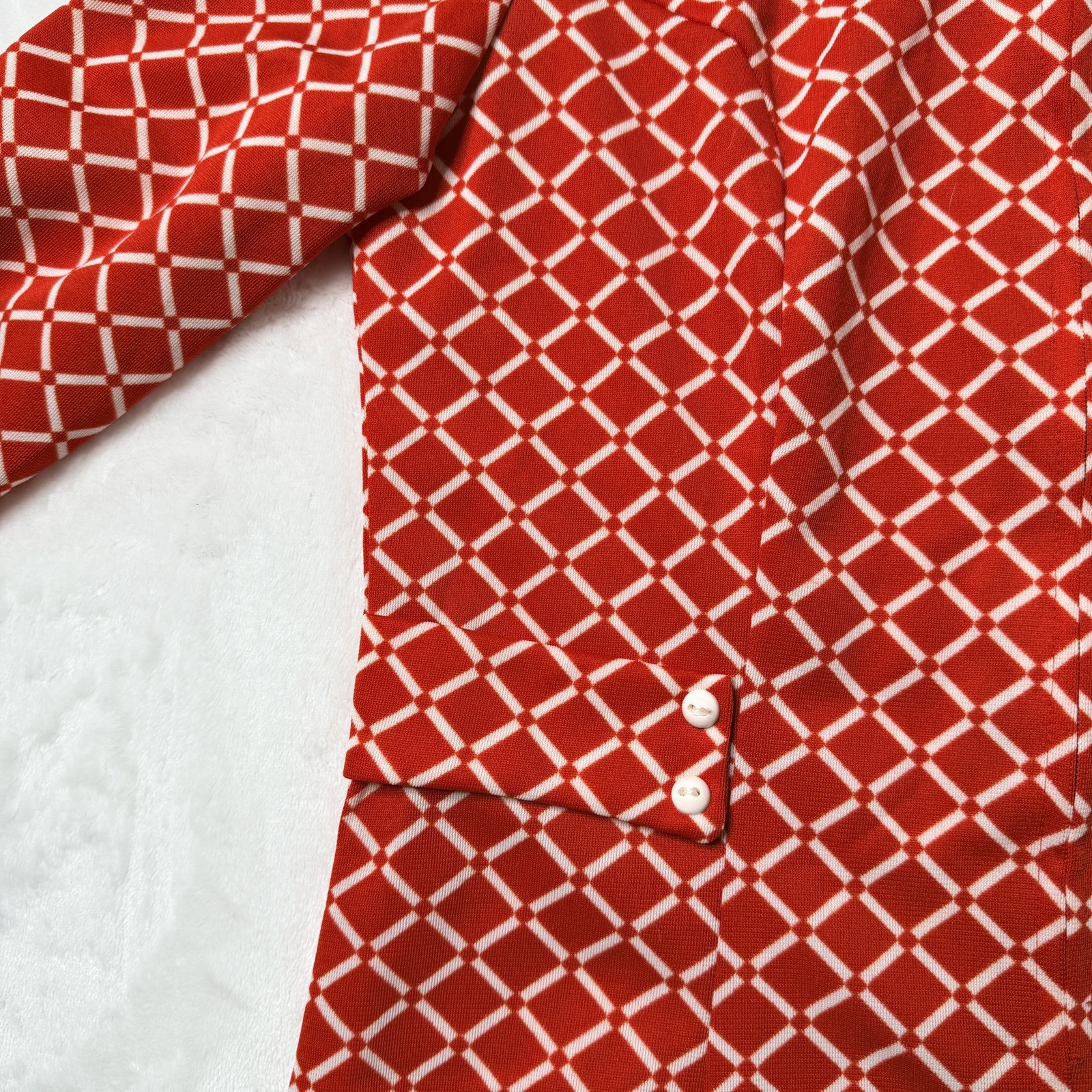 Rare Vintage Red Geometric Long-Sleeve Dress 70s Retro Mod