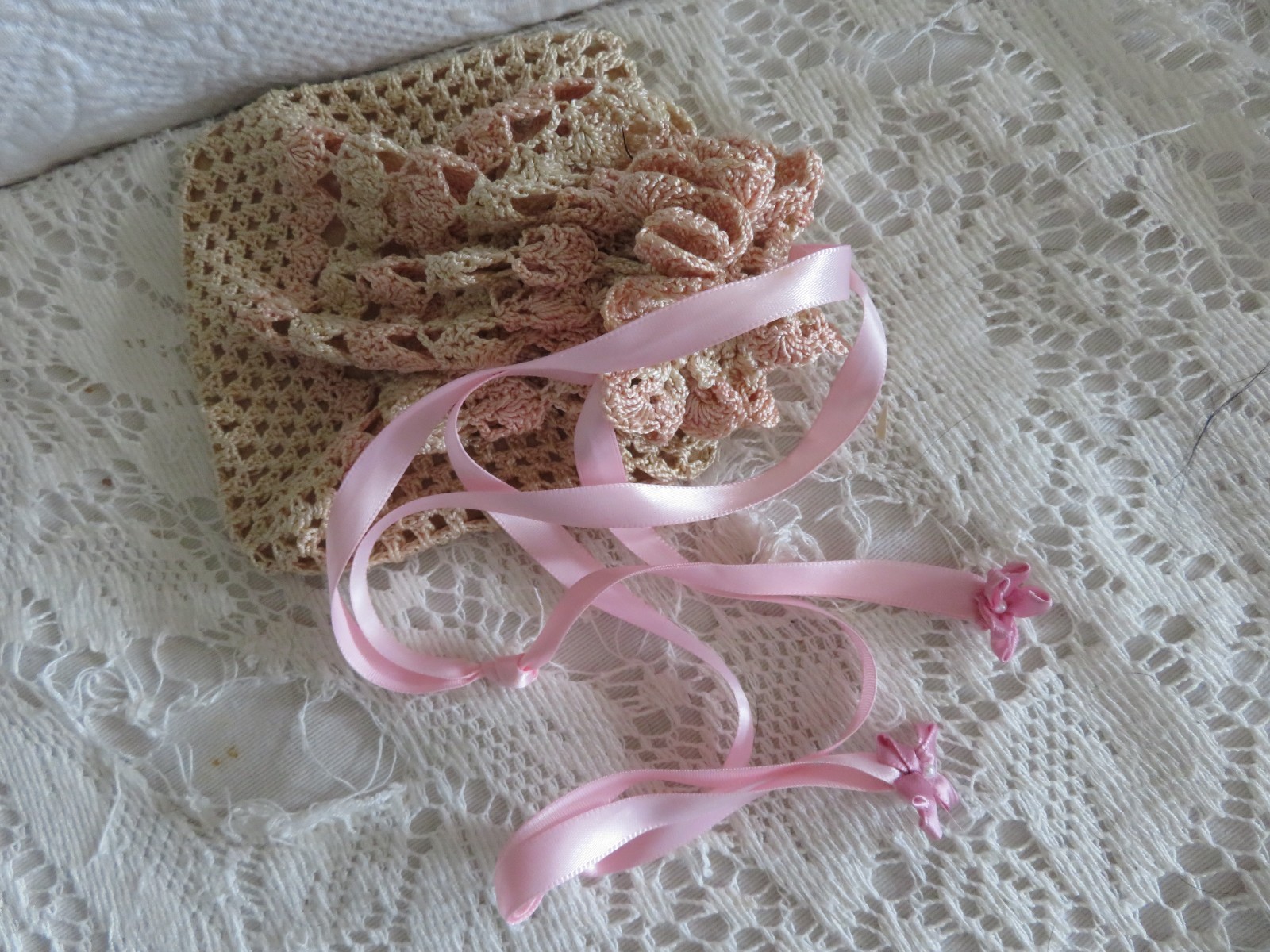 2 Vintage Crochet Purses 1 w peacock Celluloid Handle 1Baby Pink Victorian Purse