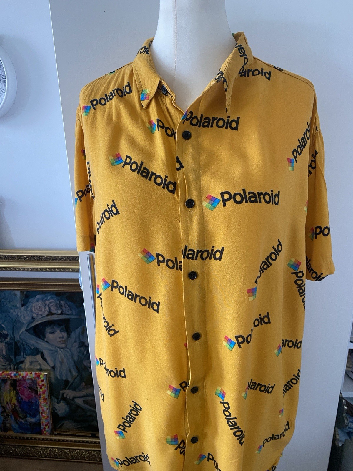Polaroid Original Single Piece Shirt Retro Vintage L Unisex Cotton Yellow Blouse