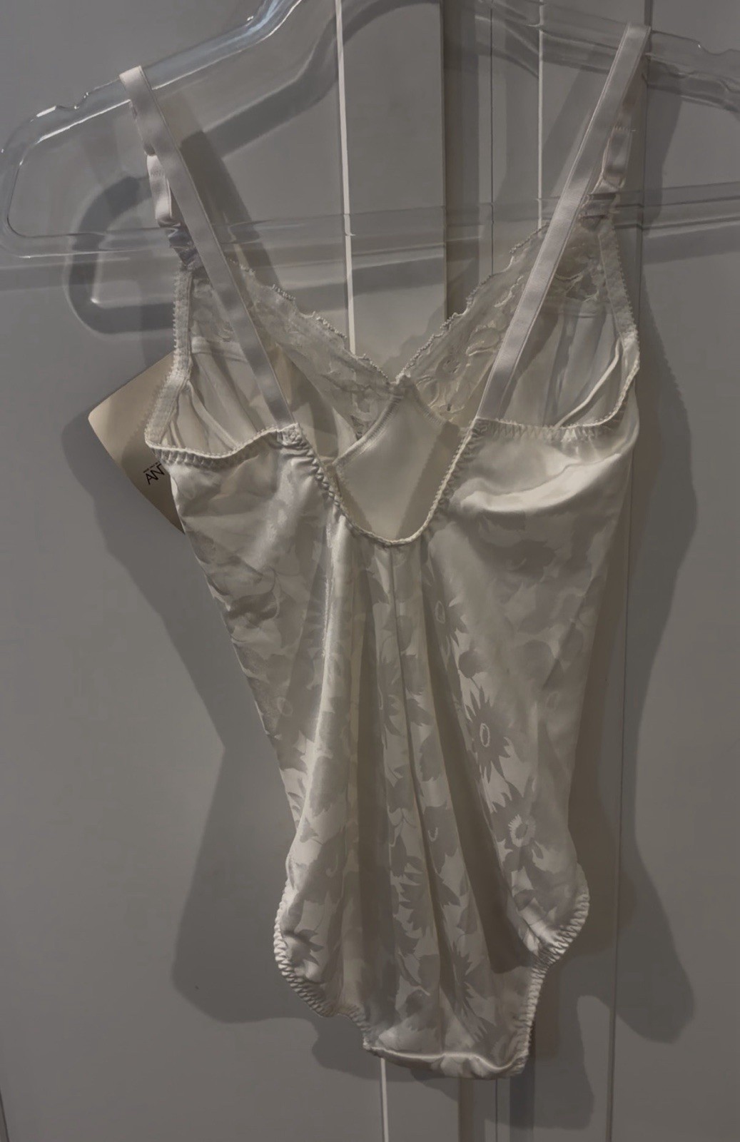 Vintage 1980s Underscene Ivory Antron Nylon Blend Lace Lingerie Bodysuit Sz 36B