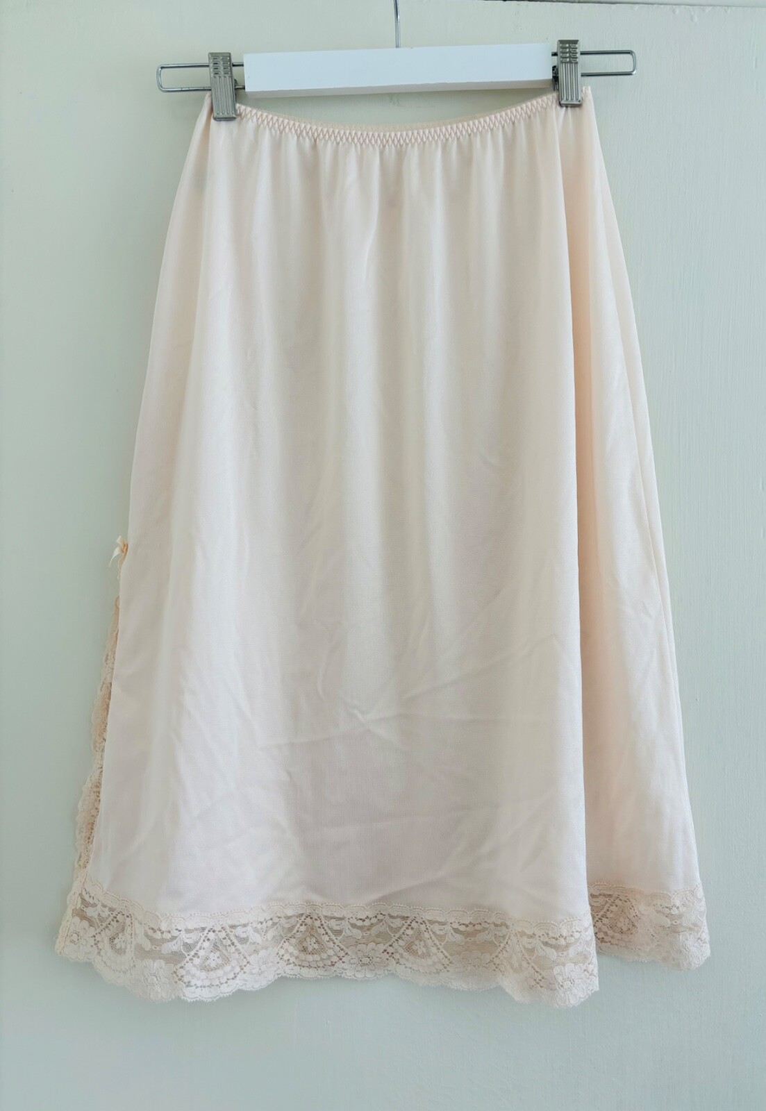 Vintage Vassarette Satin Slip Skirt / Side Slit, Pink, S (labeled:MED L)