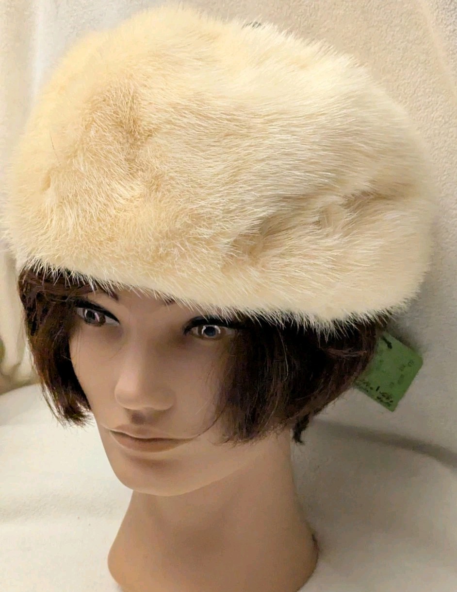 Miss Alice Bonwit Teller Genuine Bleached Mink Fur Pillbox Hat-w Tags Vintage