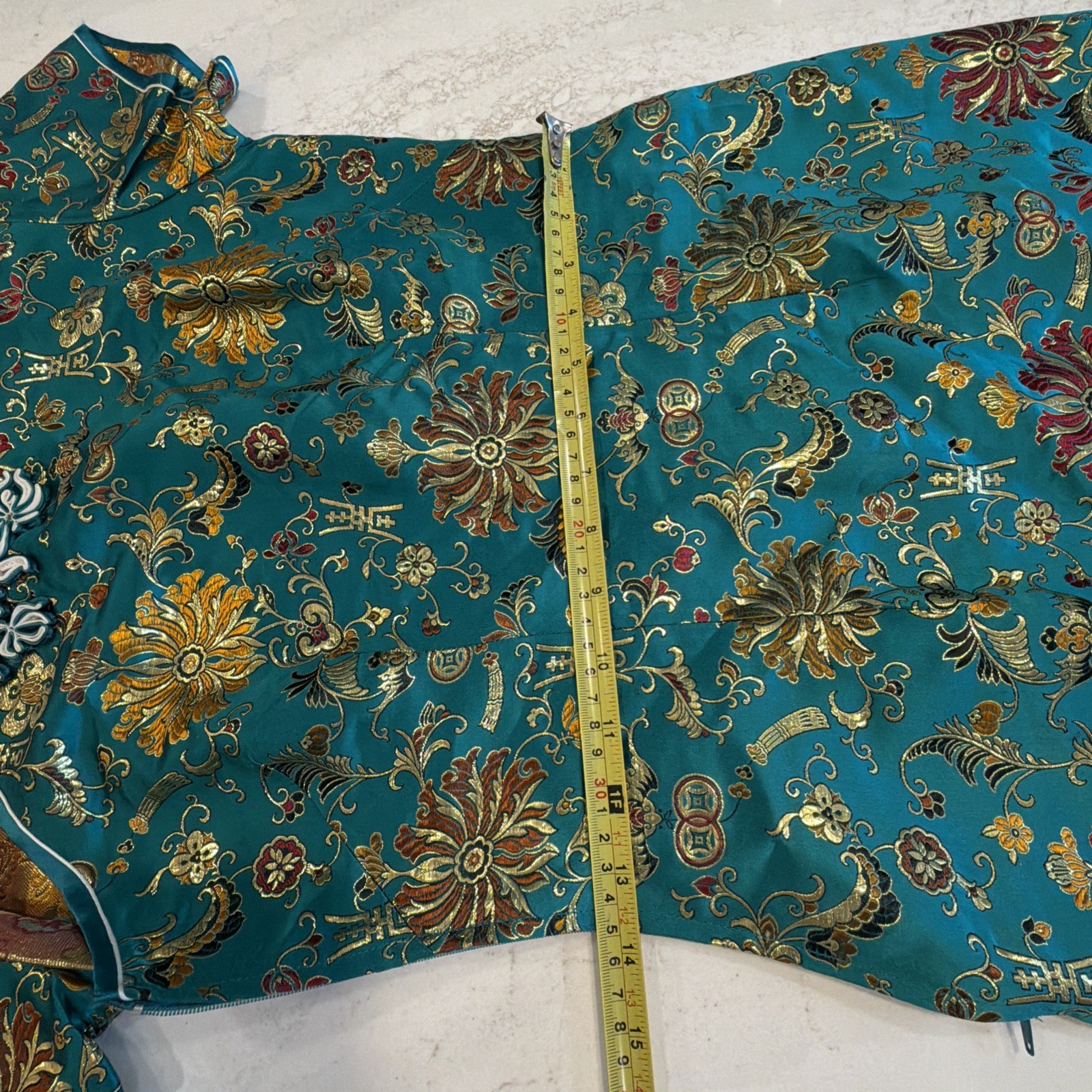 Vintage Women’s Dress Asian Mandarin Collar Cheongsam Gold Embroidered China XS