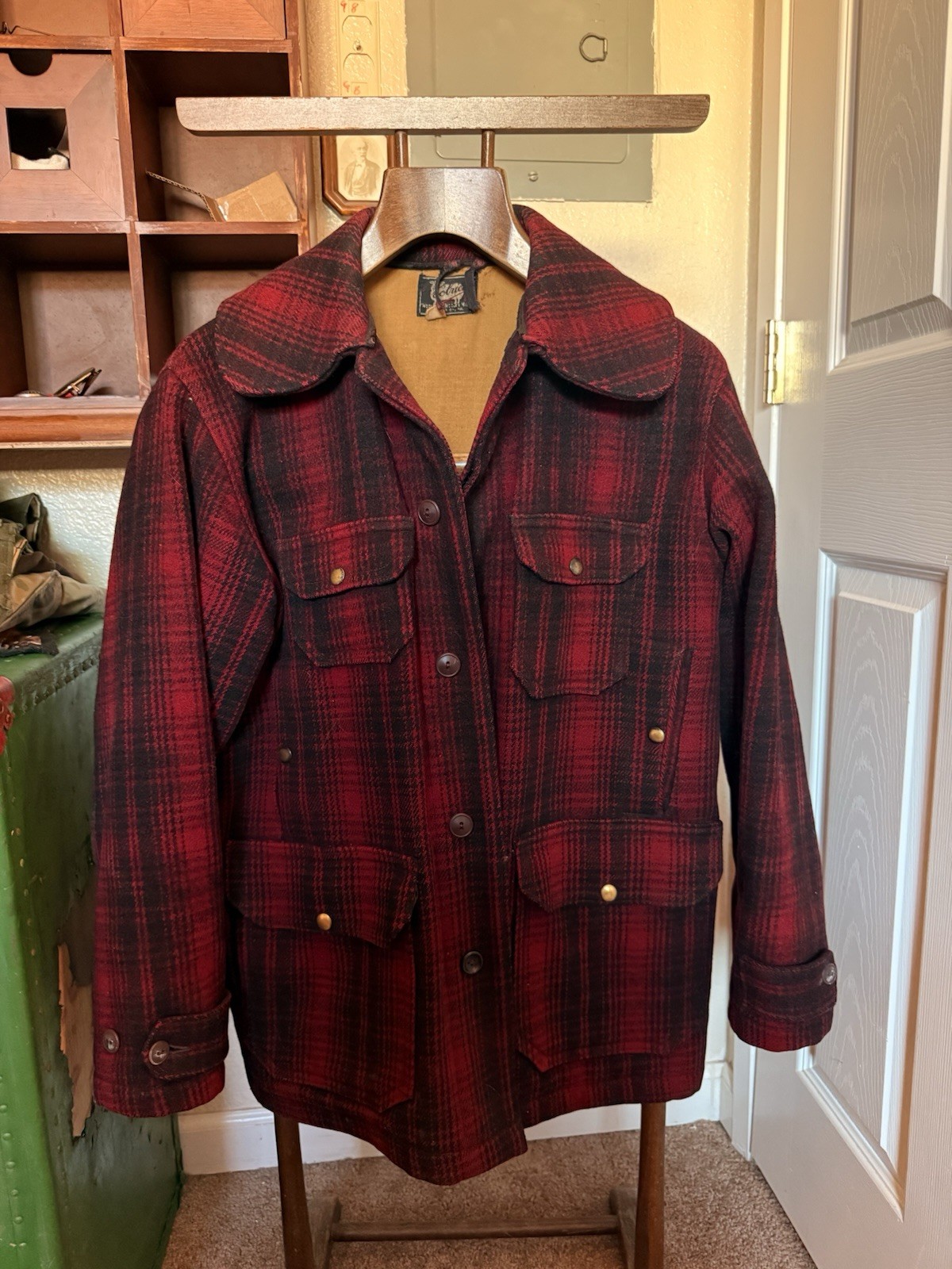 1930s Woolrich Buffalo Plaid Mackinaw Hunting Coat, Jacket Sz. 40