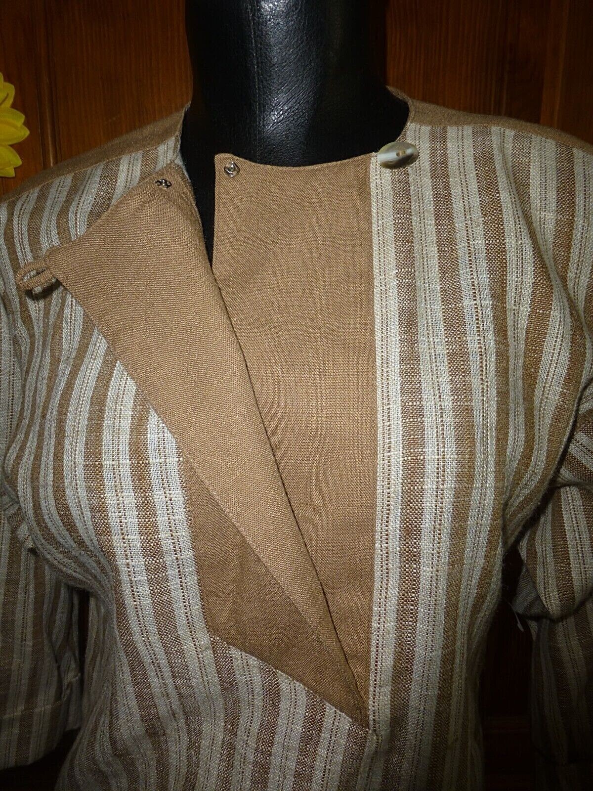 New VTG 1970s 70s Stripe Woven Shift Cocktail Secretary Modest Midi Dress