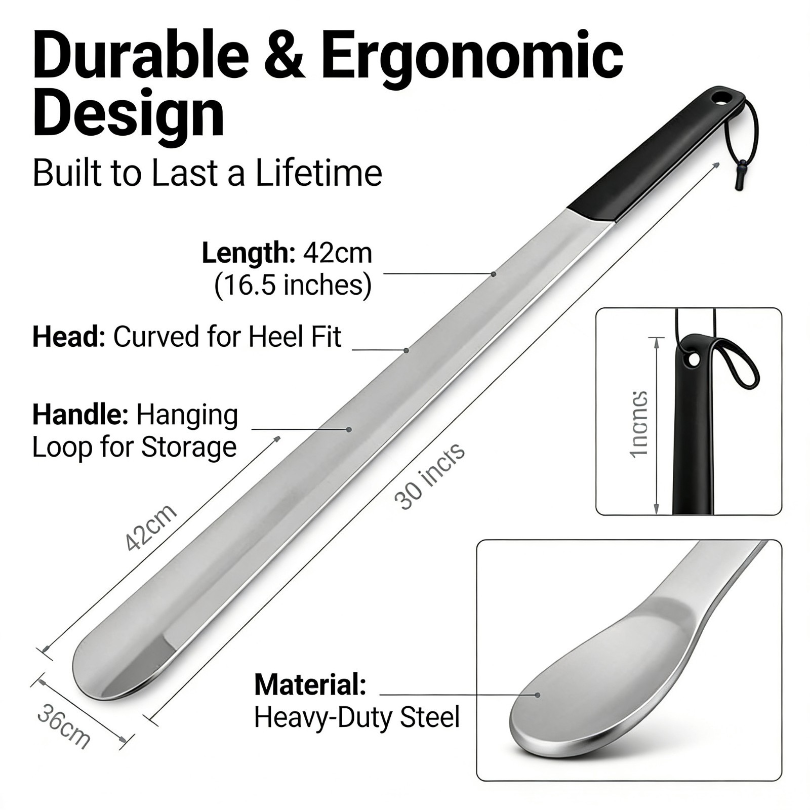 Long Handle Shoe Horn Stainless Steel Metal Shoe Helper Shoes Remover Shoehorn