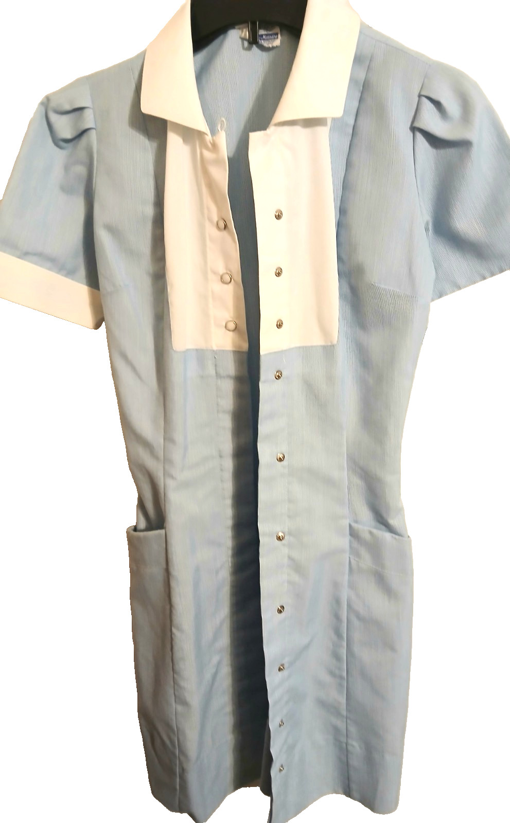 Vintage 1950’s-1960 Nurse Uniform Dres Blue & White stripe 24″ waist 34″ Length