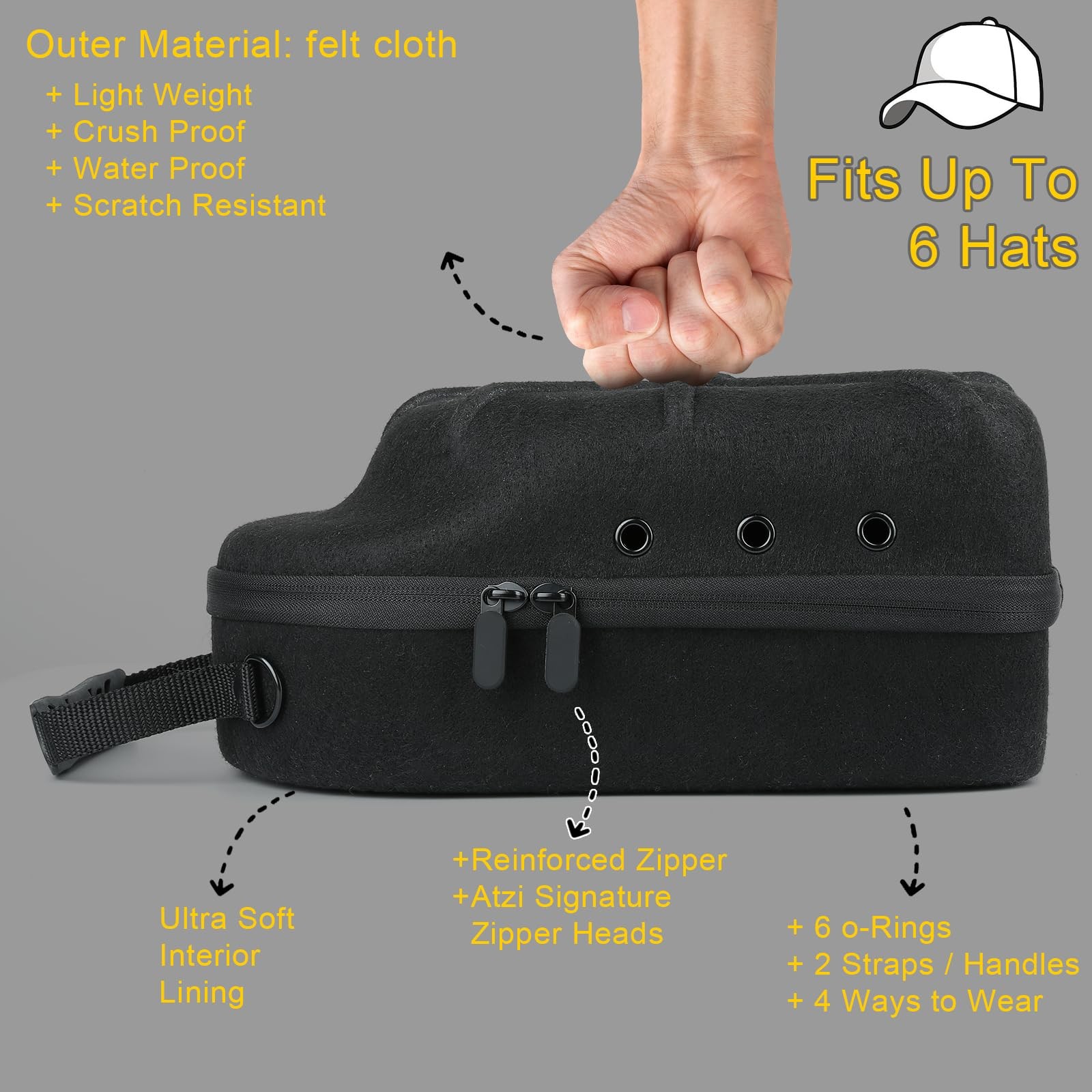 GERMUN Hard baseball hat case, Hat Carrier 11.5 x 9 x 5.25 inches, Black