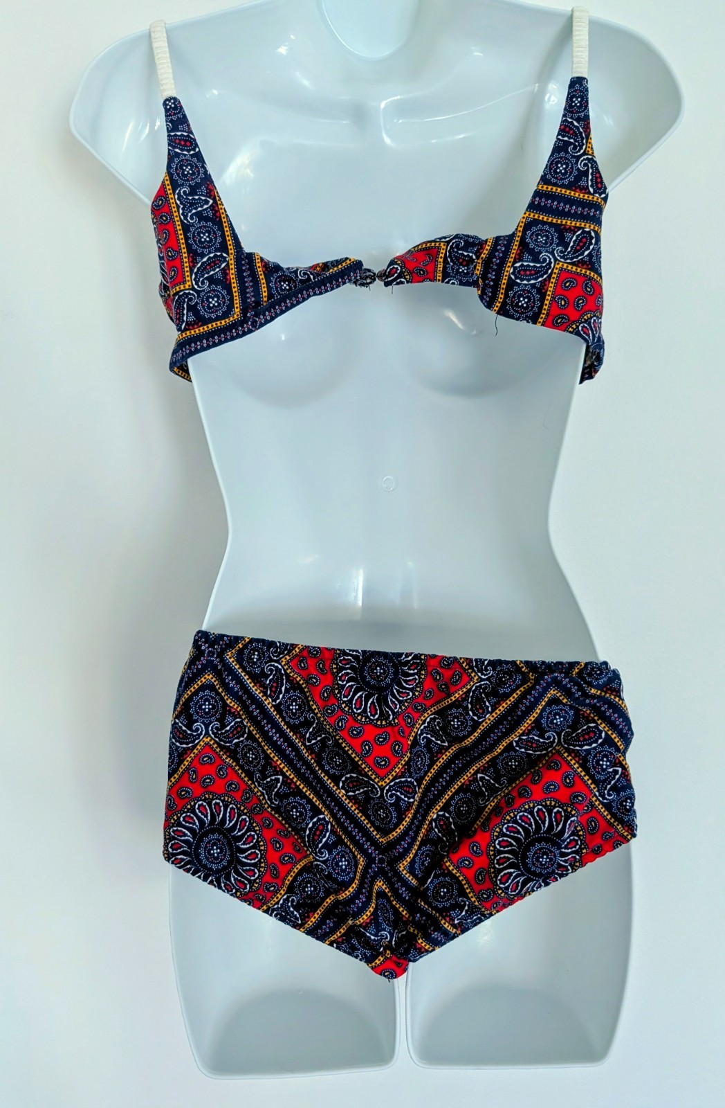 Vintage Dune Deck 3pc Bikini Swimsuit & Pants Set 60s 70s Paisley Bandana Print