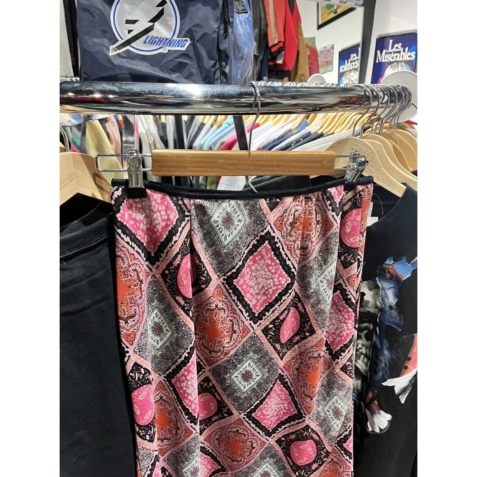 Vintage 90s Versailles New York Pink Patchwork Chiffon Lined Flowy Skirt Size S