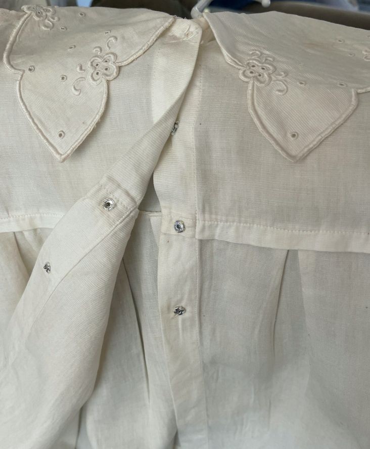Antique Little Girls Play Dress Cotton/Linen Open Cut Embroidery
