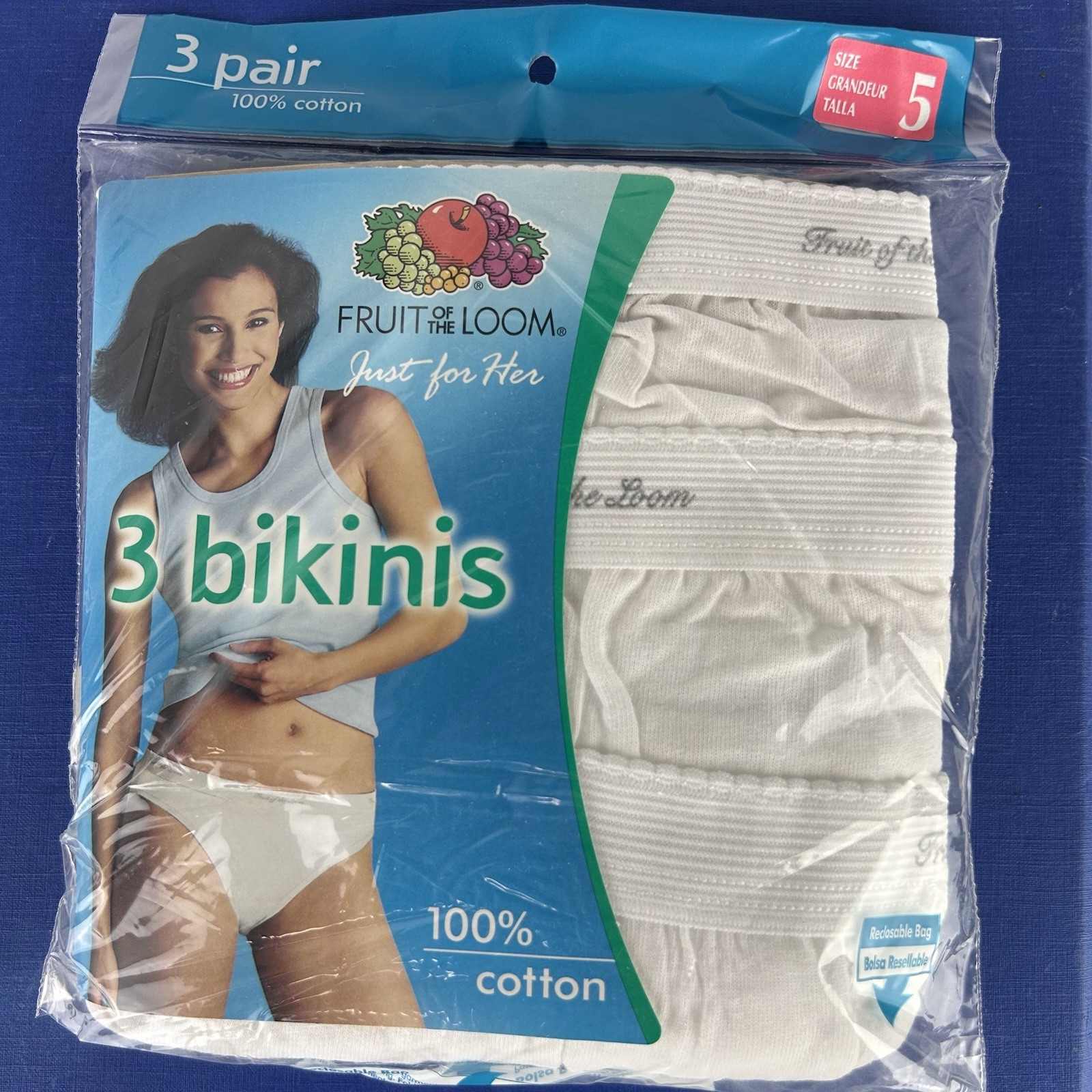 NOS Vintage Y2K Fruit Of The Loom Bikini Panties Underwear Sz 5 Cotton 3-pack