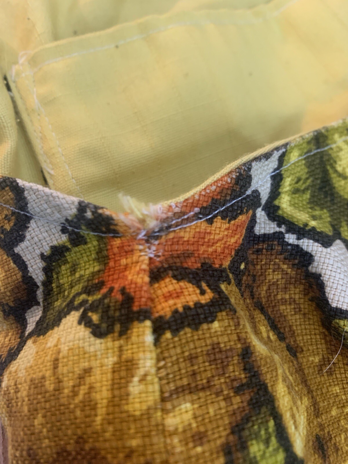 Vintage Unique Handmade Orange Gold Floral Crossbody Sling Fabric Tote Bag Purse