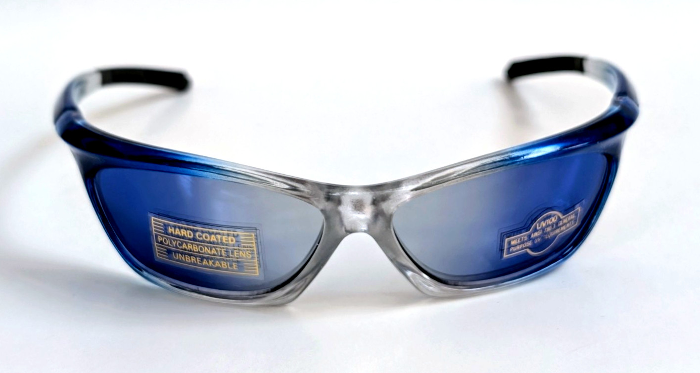 NWT Vintage 90’s PC Rectangle Sport Wrap Sunglasses (Crystal Clear/Blue)
