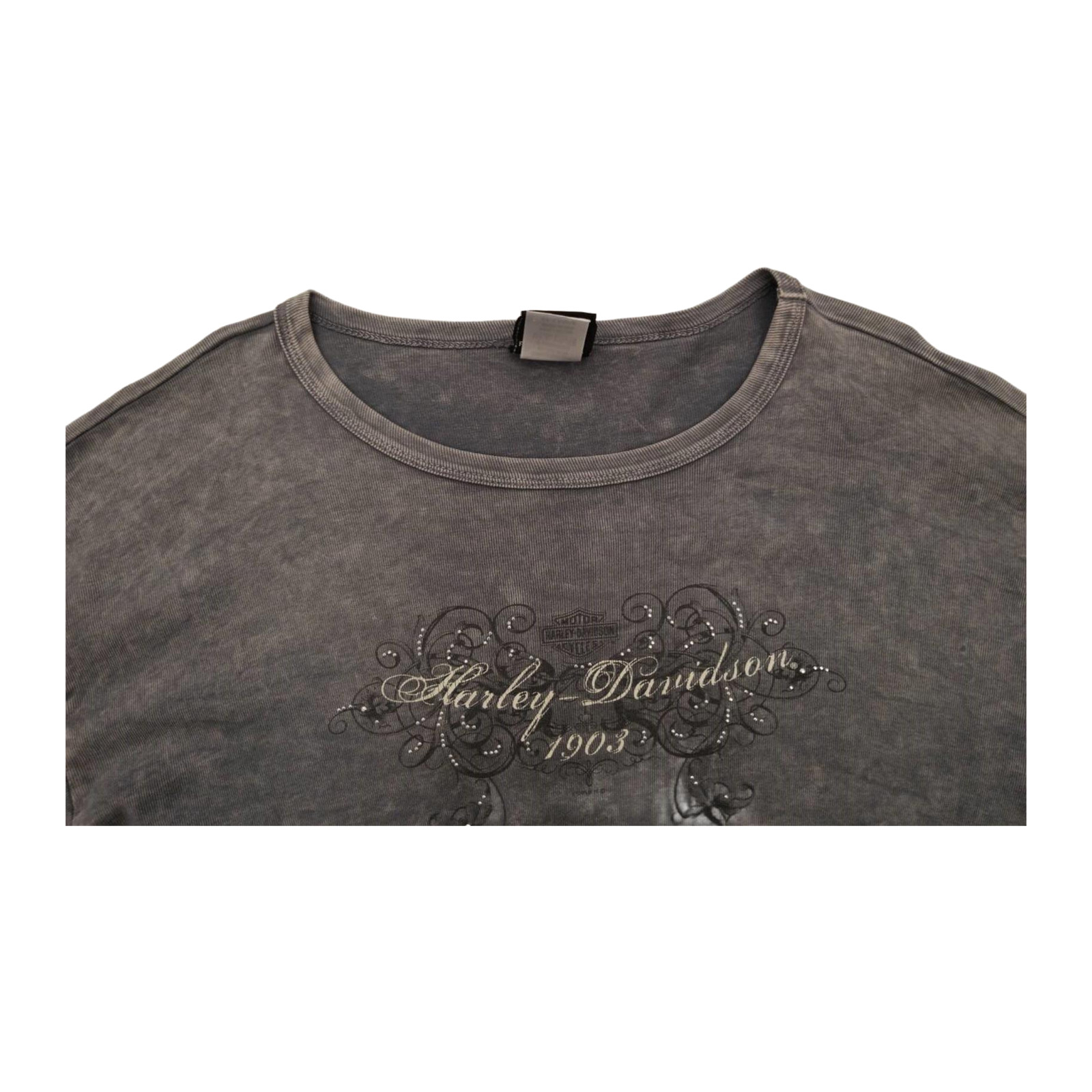 Harley Davidson Y2K Filigree Logo Long Sleeve T Shirt Grey 2XL