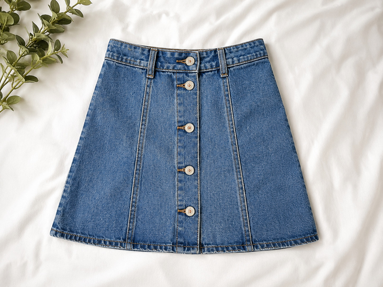 Vintage 90s Denim Mini Skirt Womens 4 Button Front High Waist Jean Skirt
