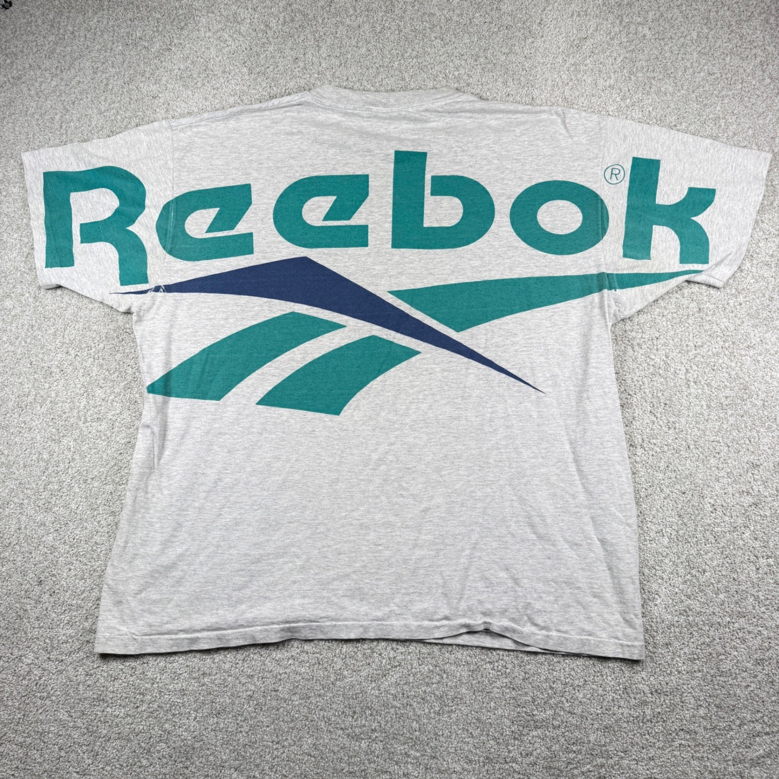 Reebok T-Shirt Mens XXL Gray Vintage Big Logo Graphic Short Sleeve Tee