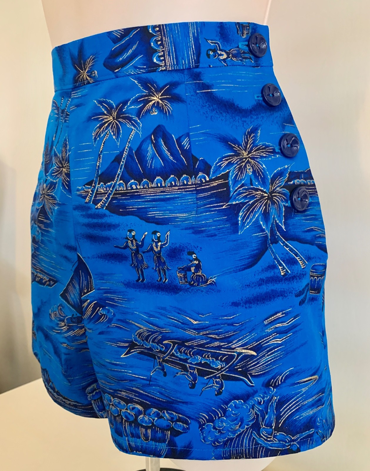 1940s Rockabilly Pinup Swimsuit Shorts, Bikini Top & Wrap Skirt — Hawaiian Print
