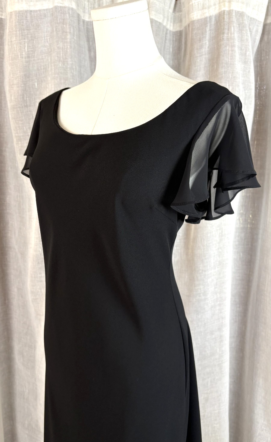 Vintage 90’s Black Cocktail Dress Sheer Back Sash Size M L 12 Whimsigoth Witchy