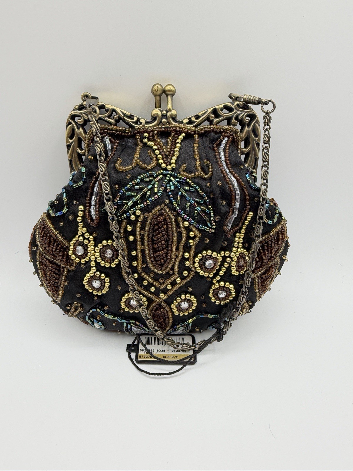 BIJOUX TERNER Vintage Gold Frame Beaded Evening Purse Kisslock Black