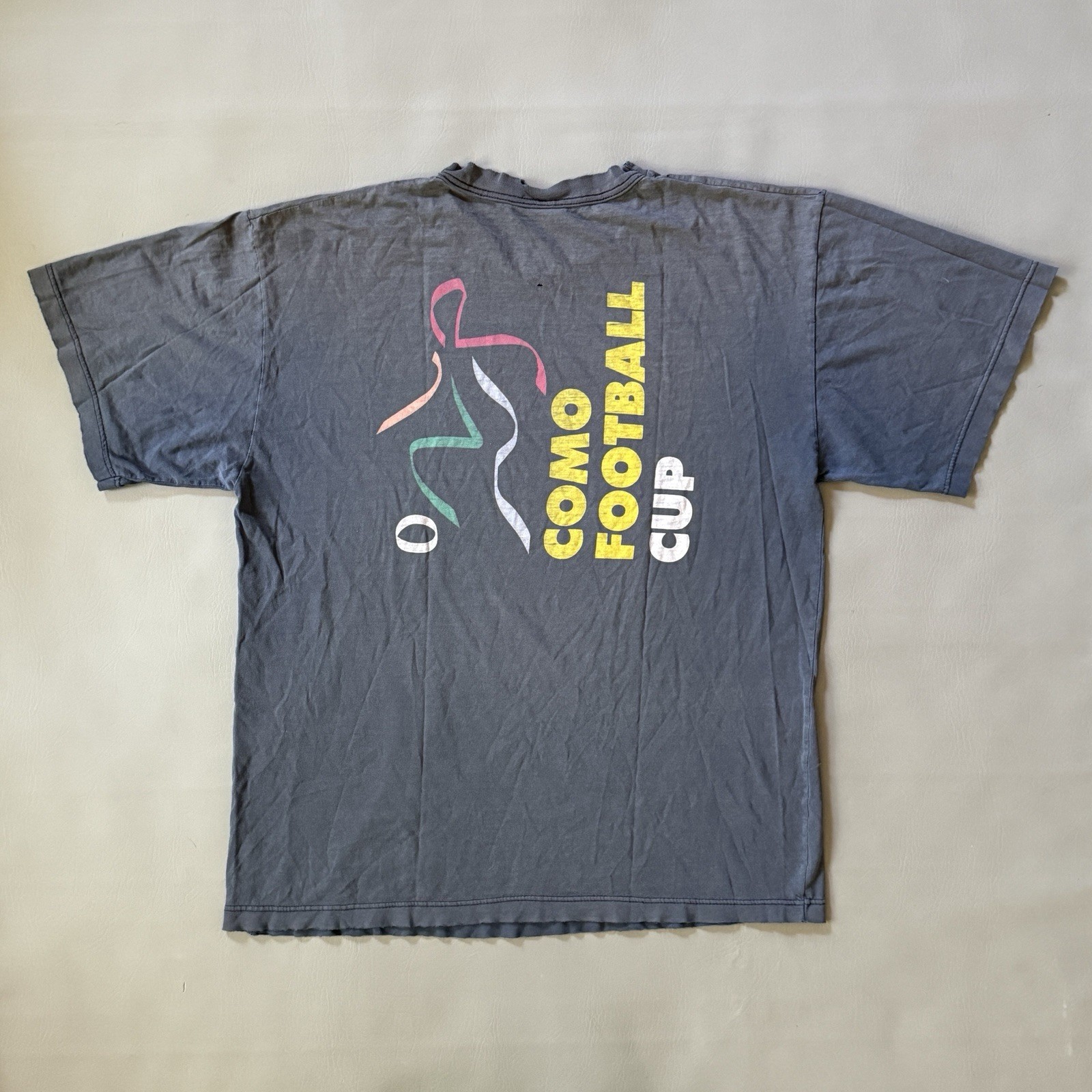 Vintage Italian Como Football Cup Tourney T-Shirt Smoked Size Large Double Sided