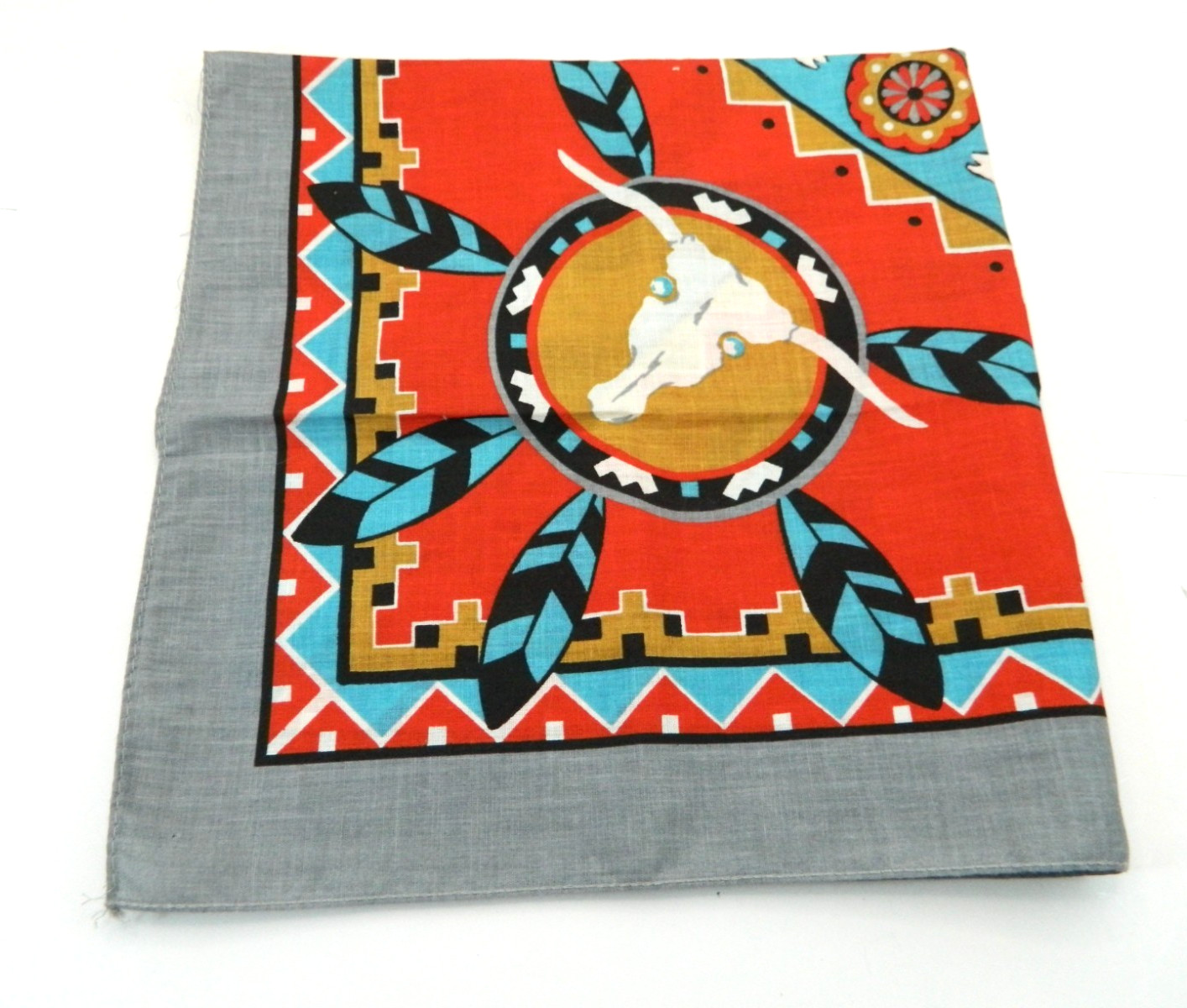 Vintage 90s Western Native American Horses Bandana Handkerchief USA 21″X21″