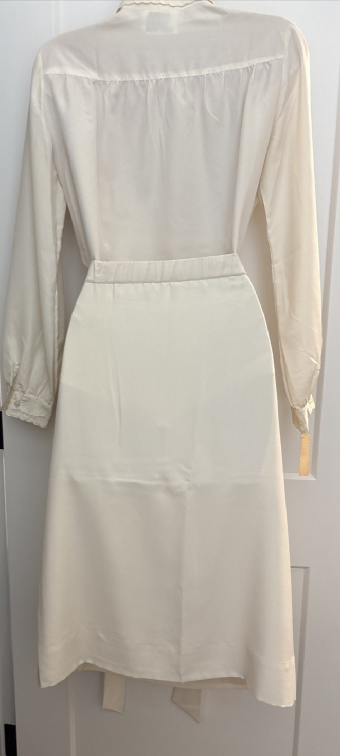 Hooper Associates Skirt & Blouse NEW Vintage Tie Belt Cream Color Off White