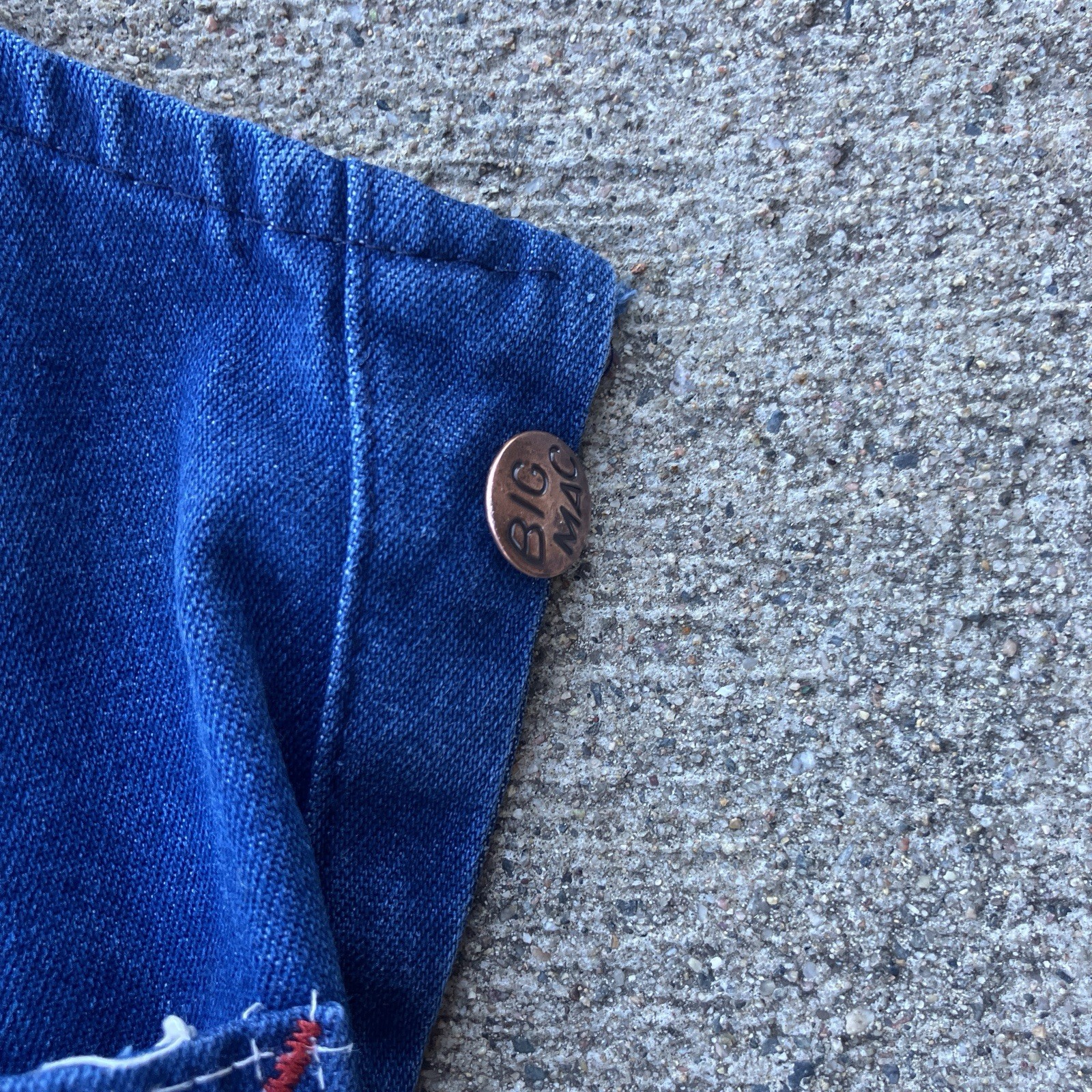 Vintage BIG MAC Square Bak Blue Button Fly Denim Bib Overalls Made In USA. Vtg.