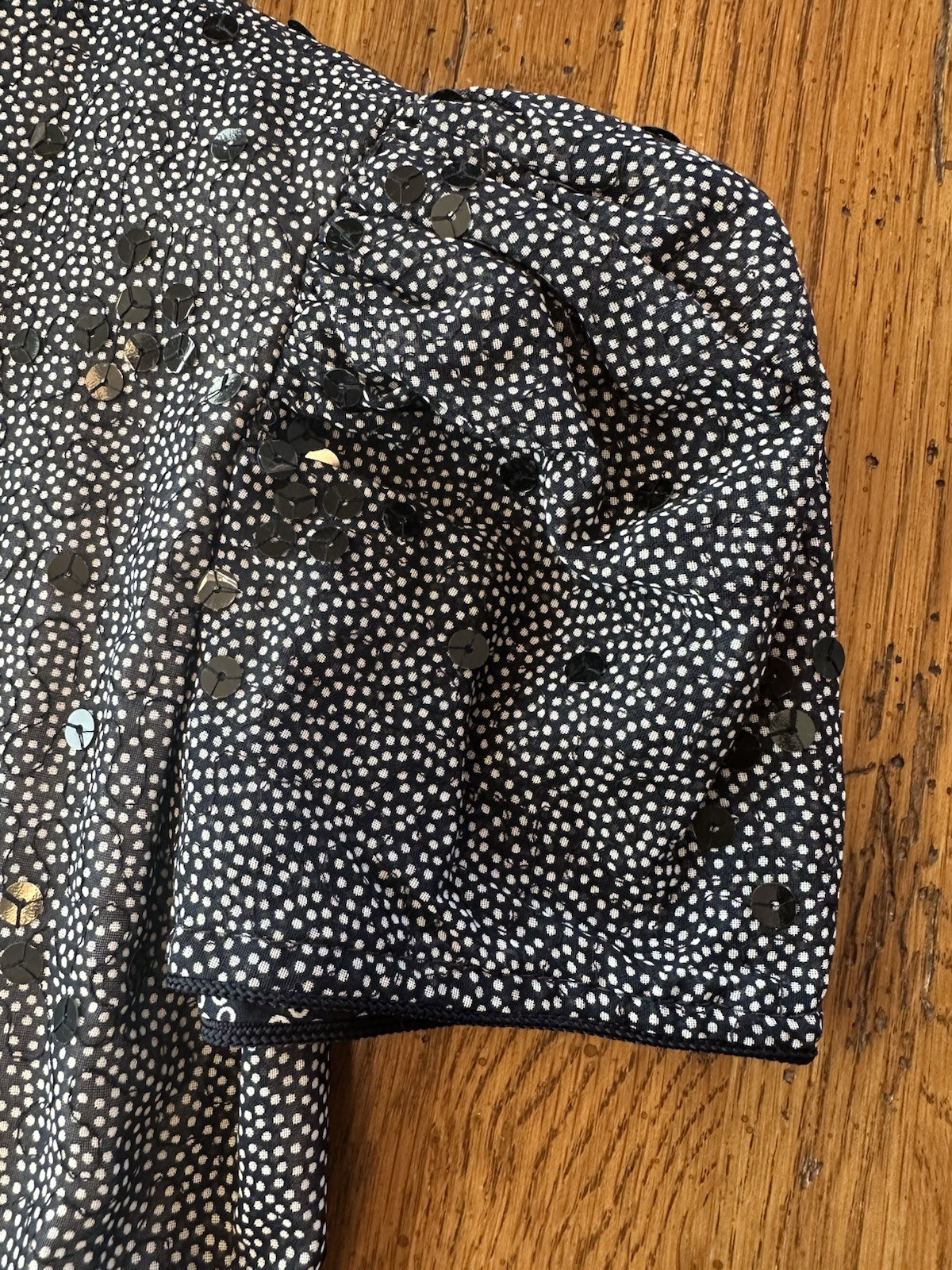 Vintage Joan Calabrese Girls Sz 10 Navy Sequined Polka Dot Formal Dress