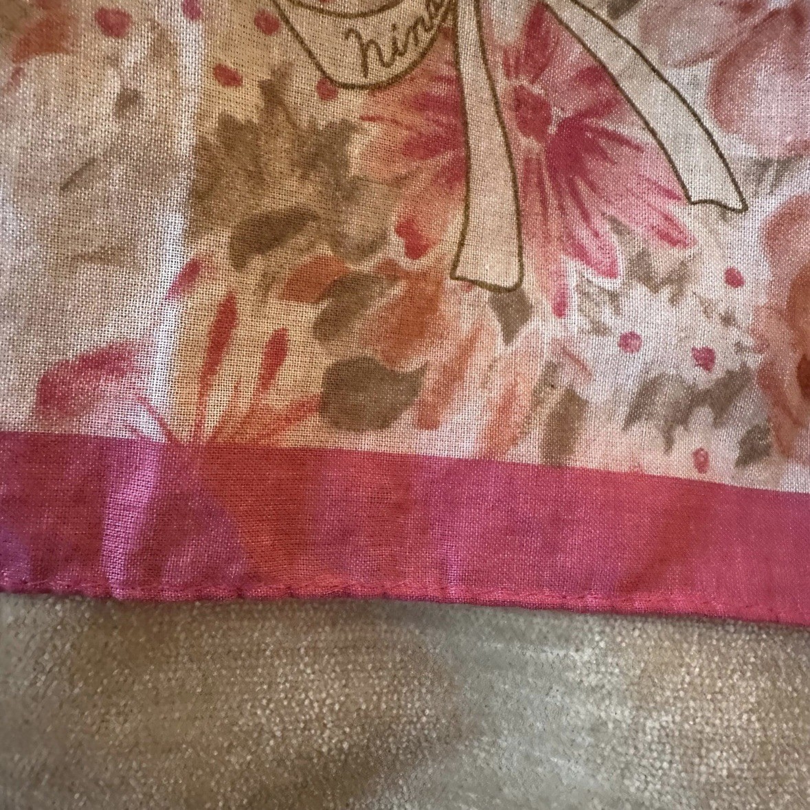 Vintage Ladies Nina Ricci Pink Floral Cotton Handkerchief 17 Inches