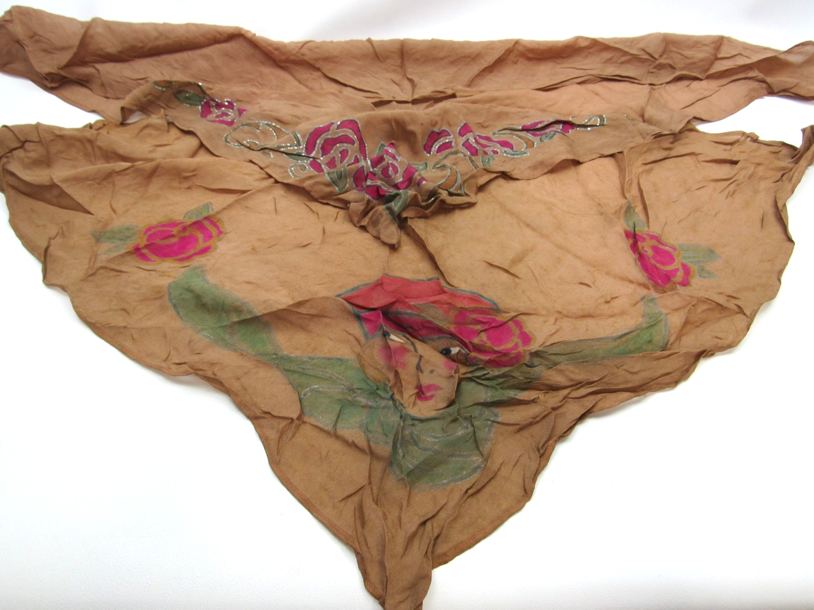 1940s Painted Lady Scarves Flowers FLoral 1950s Handpainted Lot Scarf