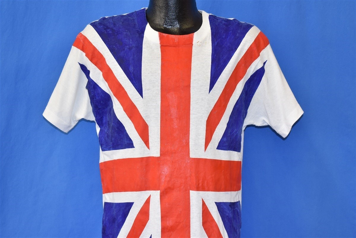 vtg 80s BRITISH FLAG UNITED KINGDOM UK GREAT BRITAIN PAINTED ON t-shirt M MEDIUM