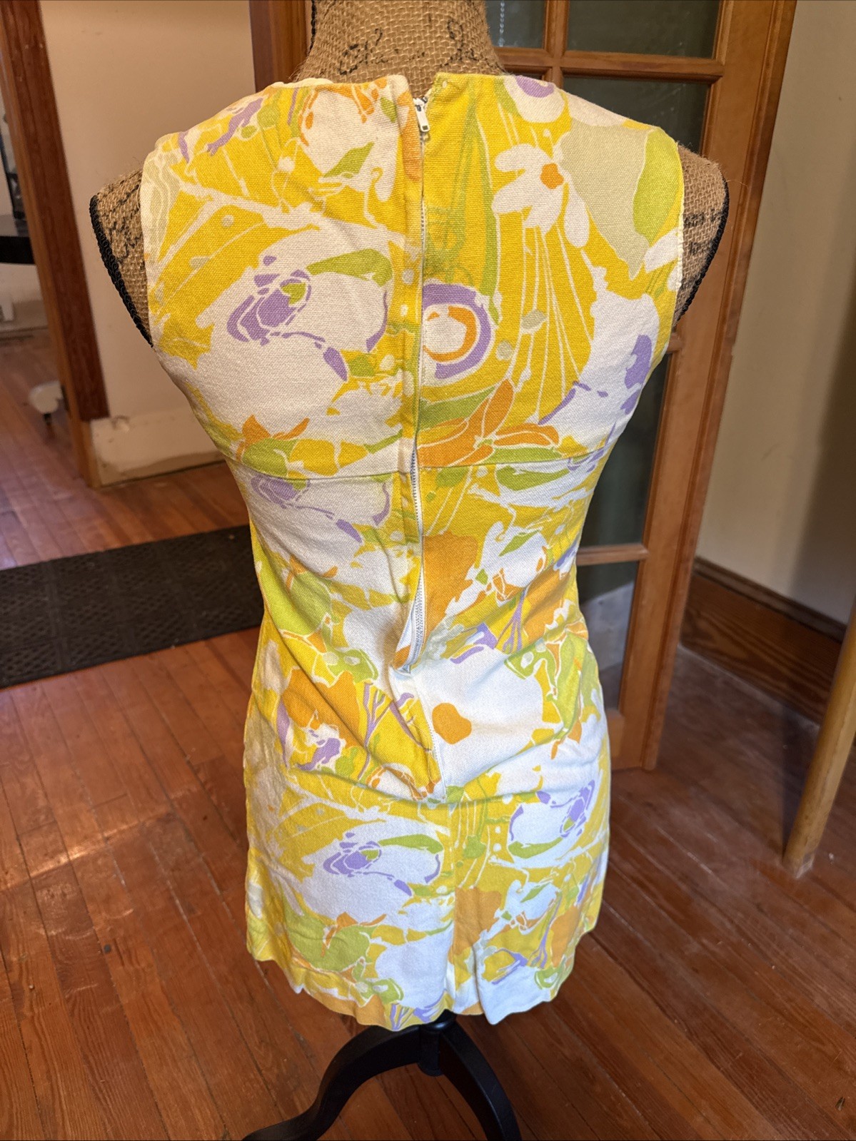 Vintage 1960s Yellow Floral Mini Dress With Over Coat Jacket
