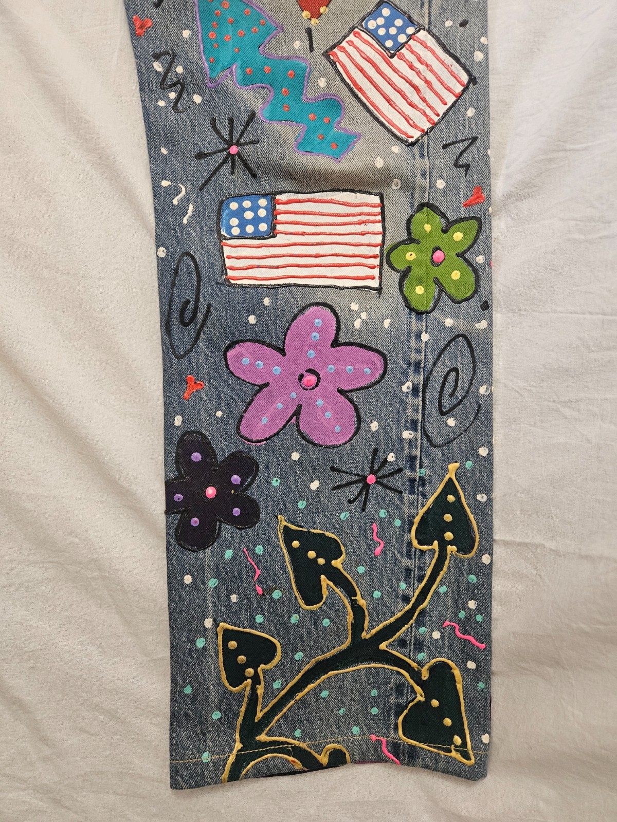 Original Leslie Hamel Hand-Painted Levi’s Jeans | Vintage 80s/90s | S 10