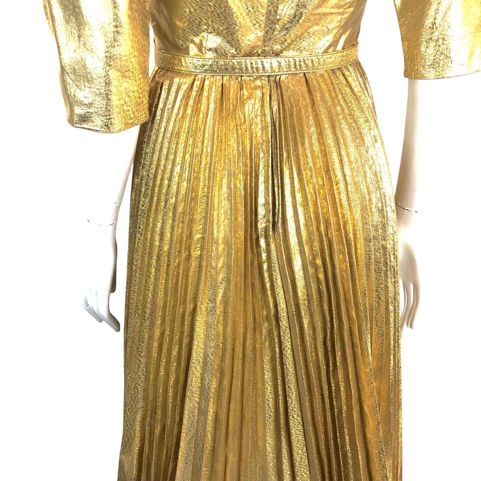 Vintage Dress 1940’s Gold Lame Justin McCarthy Designer Size 6 Sunray Pleats