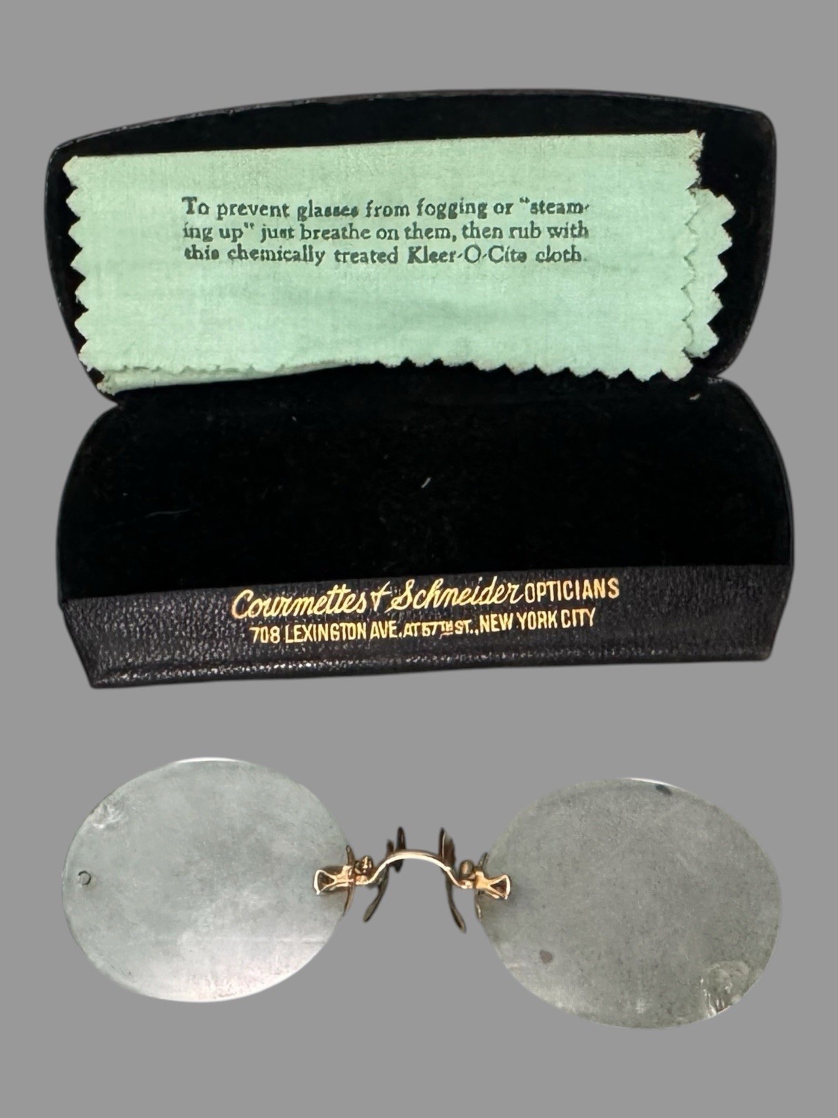 Pair of Antique Pince Nez Pinch Nose Eye Lens Glasses Spectacles w Leather Case