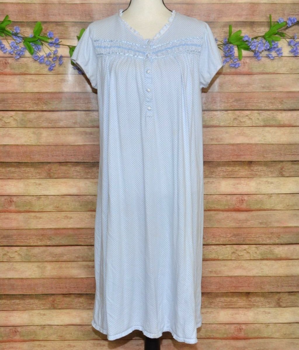 Vintage Blue Ballet Length Pull Over Blue Nightgown Scalloped Neckline Size L