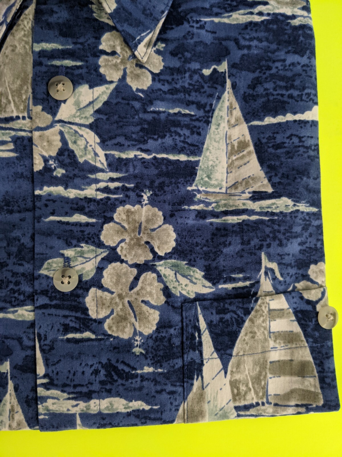 Vintage Pierre Cardin Hawaiian Shirt Tropical Luau Tiki Sail Boat Large (L114)