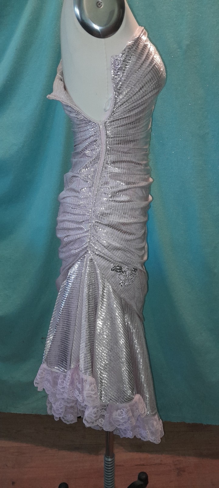 Vtg 1970s 80s Disco Silver pink One Shoulder NEW LEAF samir Party Club Dress XS