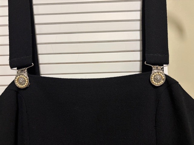 VINTAGE GIANNI VERSACE VERSUS BLACK SUSPENDER DRESS WITH MEDALLIONS SZ 30/44