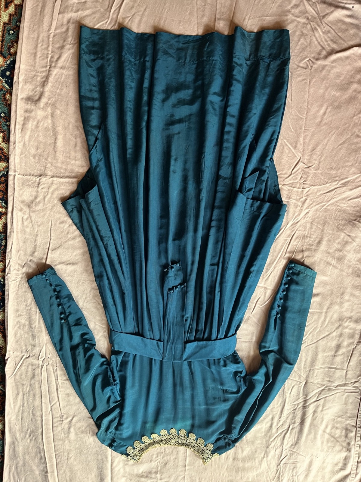 1910s 1900s antique Turquoise Silk Dress – M/L