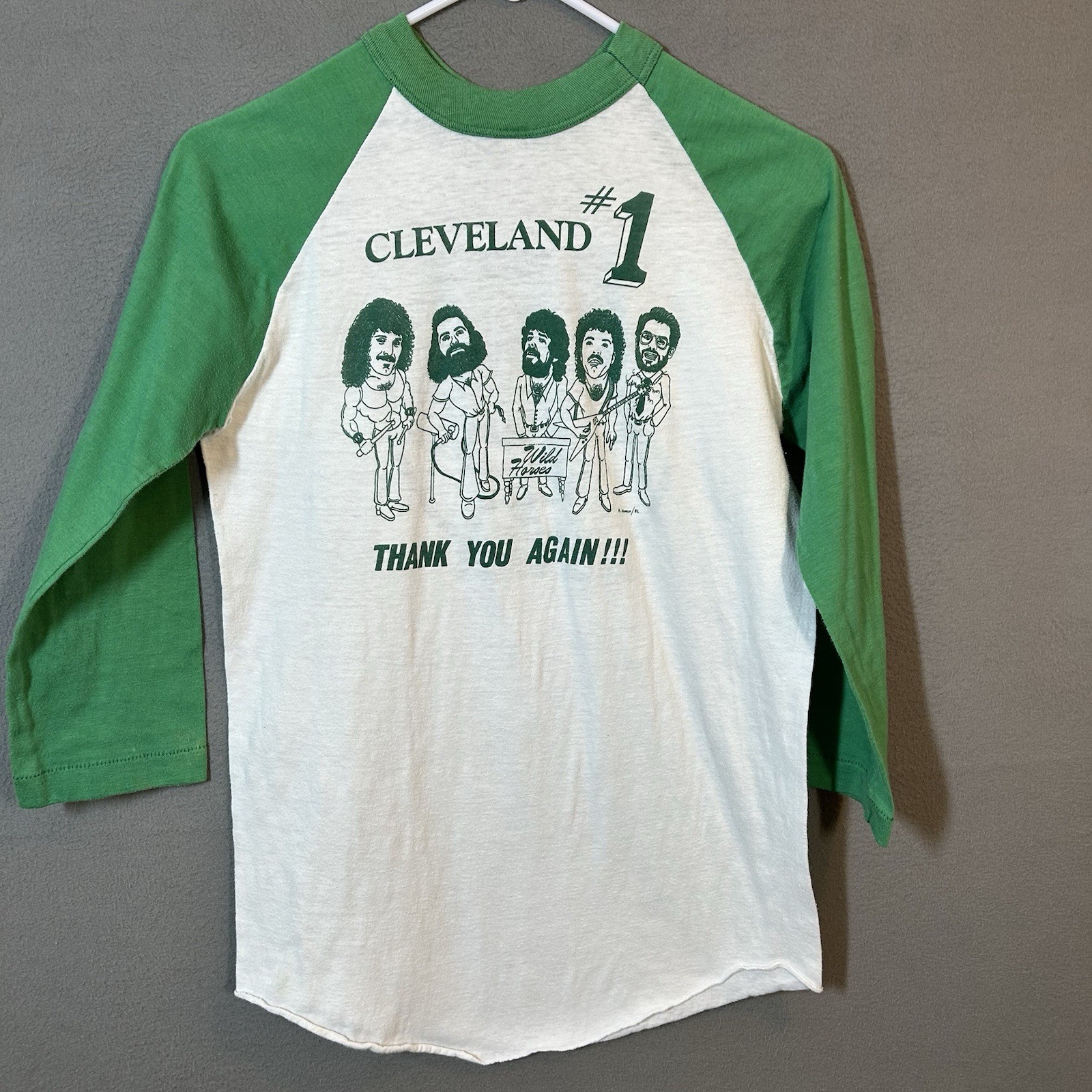 VTG ’82 Wild Horses Band 3/4 Sleeve T Adult M (Fits XS) Grn/White Cleveland Rock