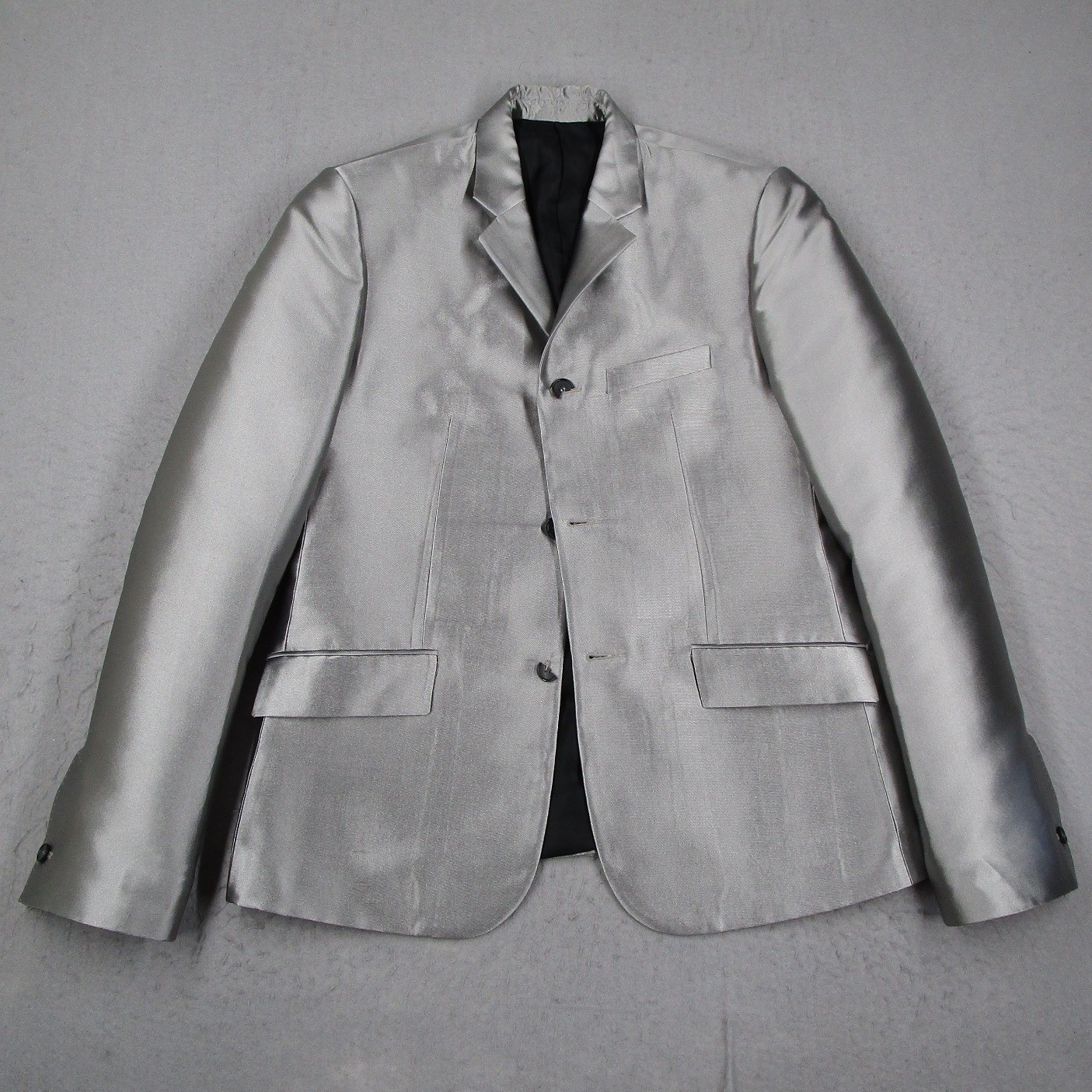 Balenciaga Paris Suit Mens 48 IT Metallic Silver Silk Made in Italy READ*