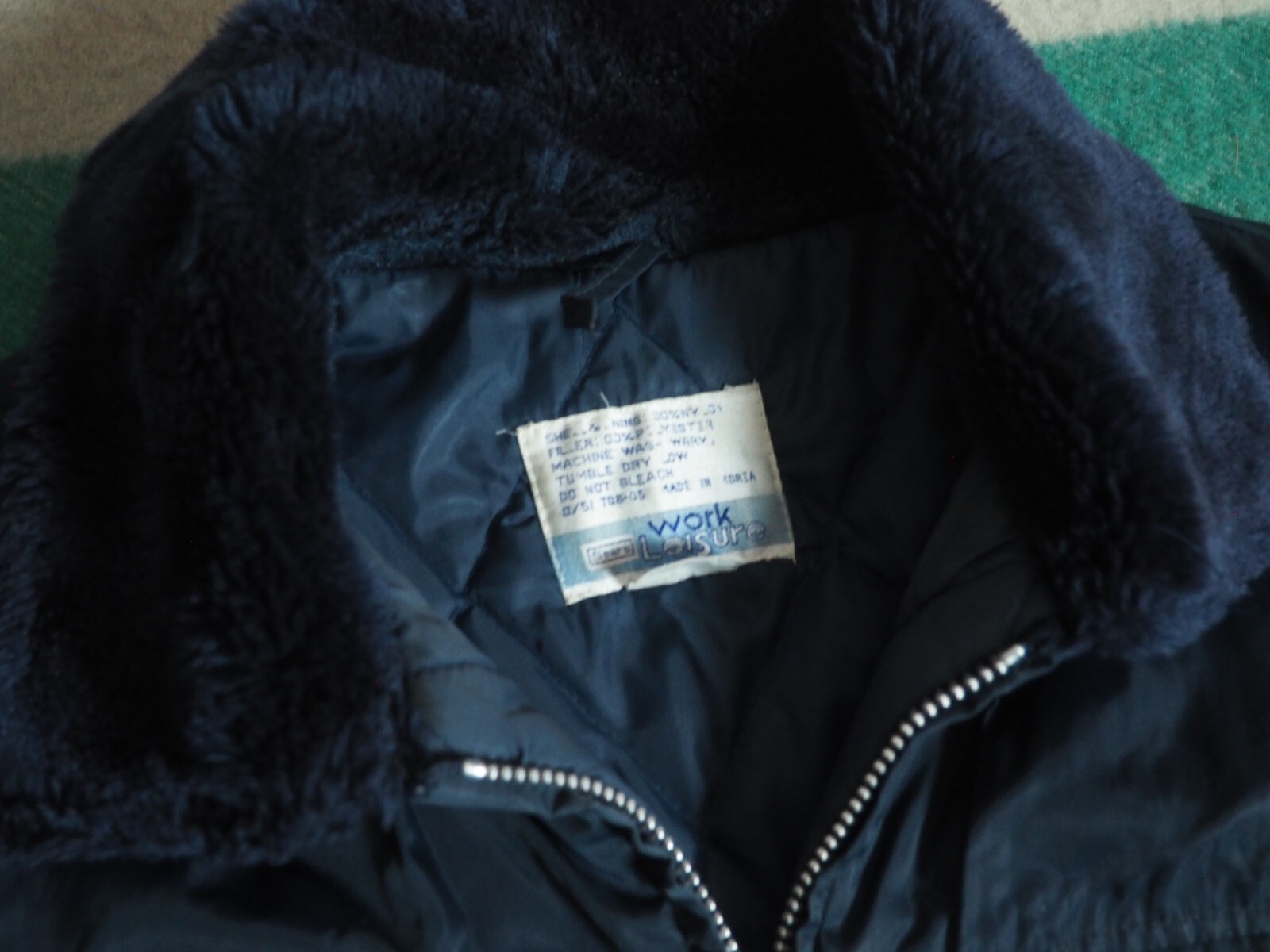 VTG 70s Sears Work Leisure Fade Blue Police Style Zip Sherpa Nylon Jacket Coat M