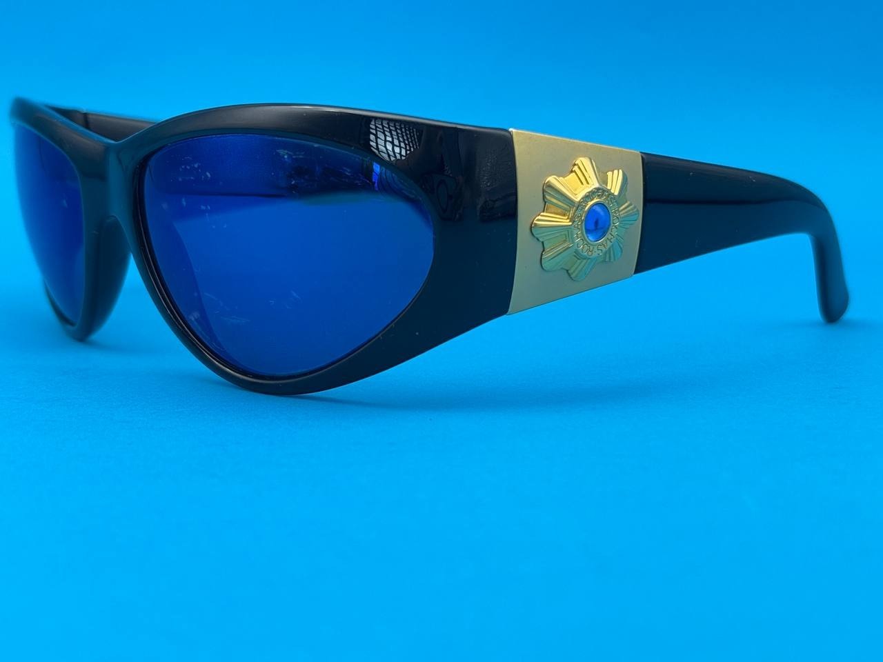Vintage Rochas Paris 9031 42 Sunglasses Black Blue Lenses Made In France Rare