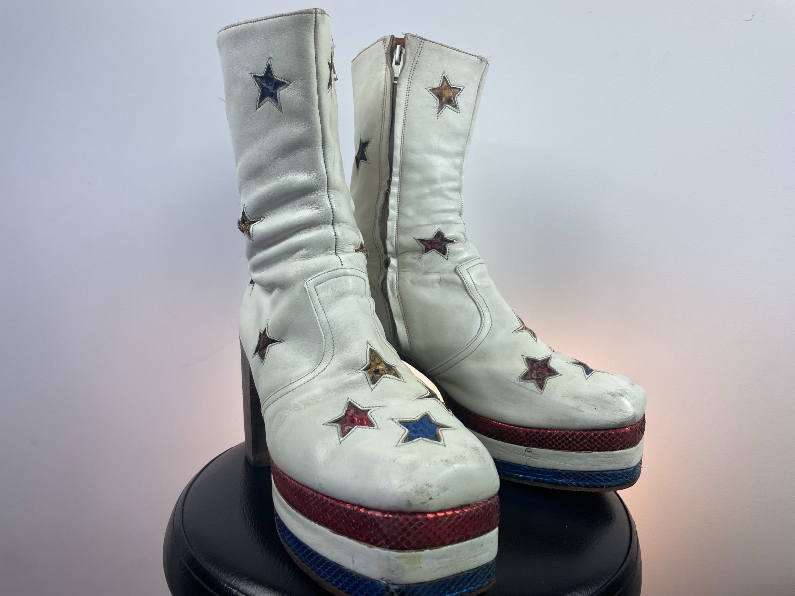 Vintage 70’s Glam Rock Platform Boots. Terry de Havilland. Stars & Stripes. 8UK