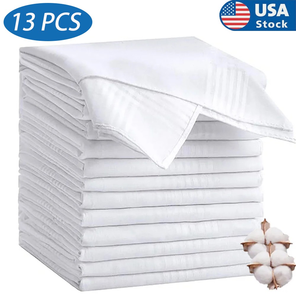 13x Handkerchiefs Cotton Classic Hankies Large Men Hankerchief Hanky Pocket