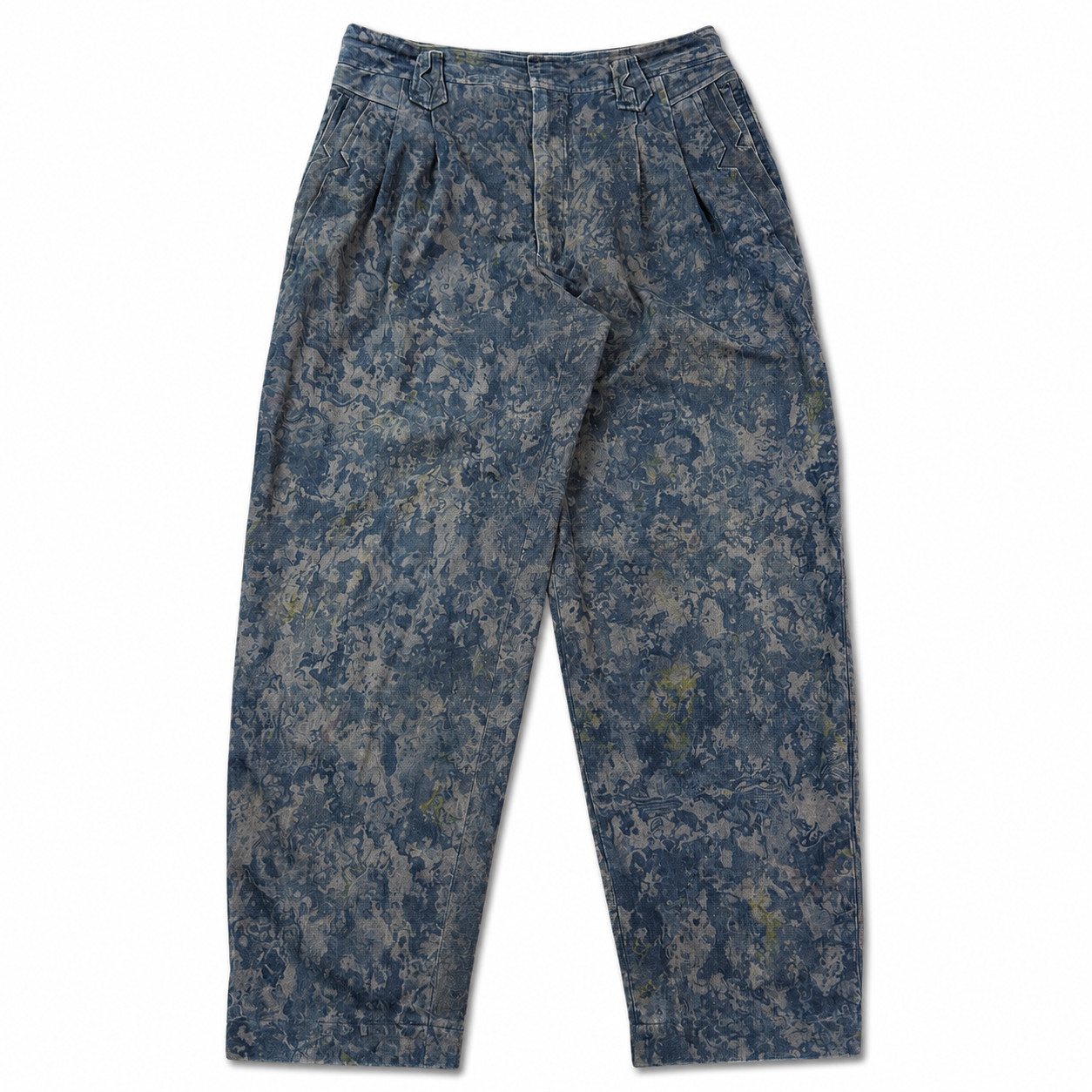 Vintage Mens House Pleated Pants Mens Blue Gray Marbled Print Talon Zip Tapered