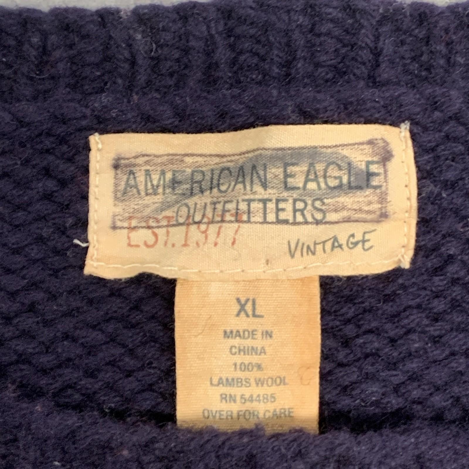 Vintage American Eagle Lambswool Sweater Chunky Knit Fair Isle Blue Red Nordic